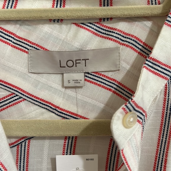 Loft Ivory Striped Long Sleeve Button Down Blouse, Size Small - Picture 2 of 4